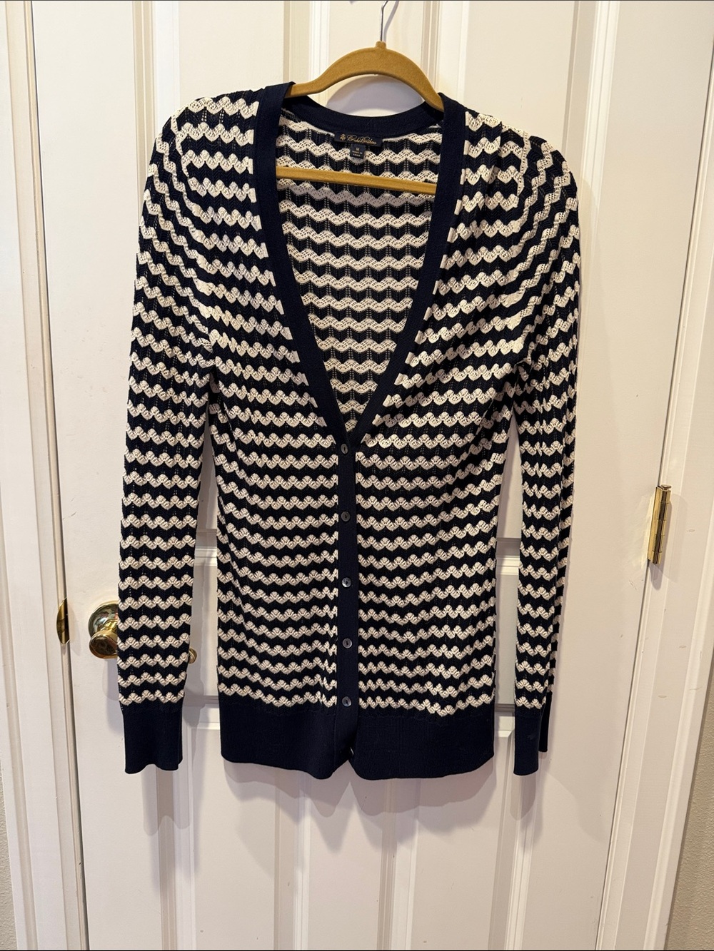 Brooks Brothers Navy and Cream Zigzag Knit Cardigan